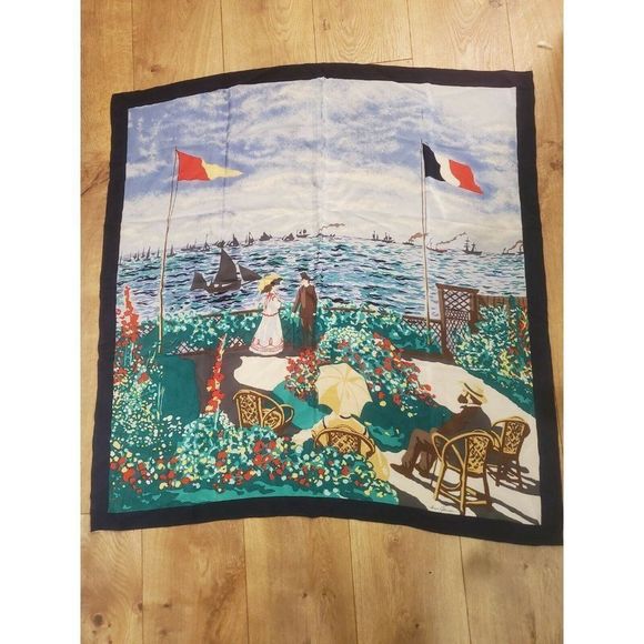 Vintage Ginnie Johansen Limited Edition 1987 Silk Scarf Ocean Scene Green... - Picture 1 of 6